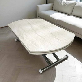 Hanah Home Mesa de Comedor Extensible Yan Yari Oval - Travertino, Cromo